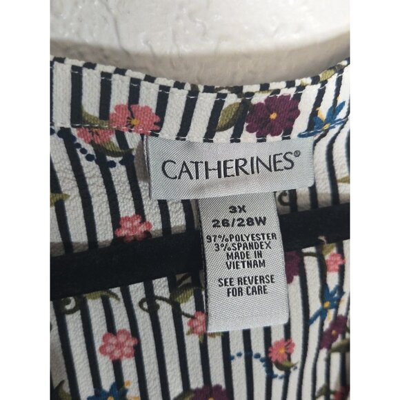 CATHERINES Womens Top Floral Striped Button Up Size 3X Blouse Office - Picture 3 of 5